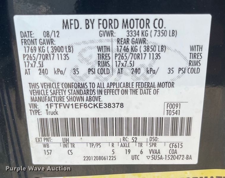 image for item LF9073 2012 Ford F150 XL  SuperCrew pickup truck