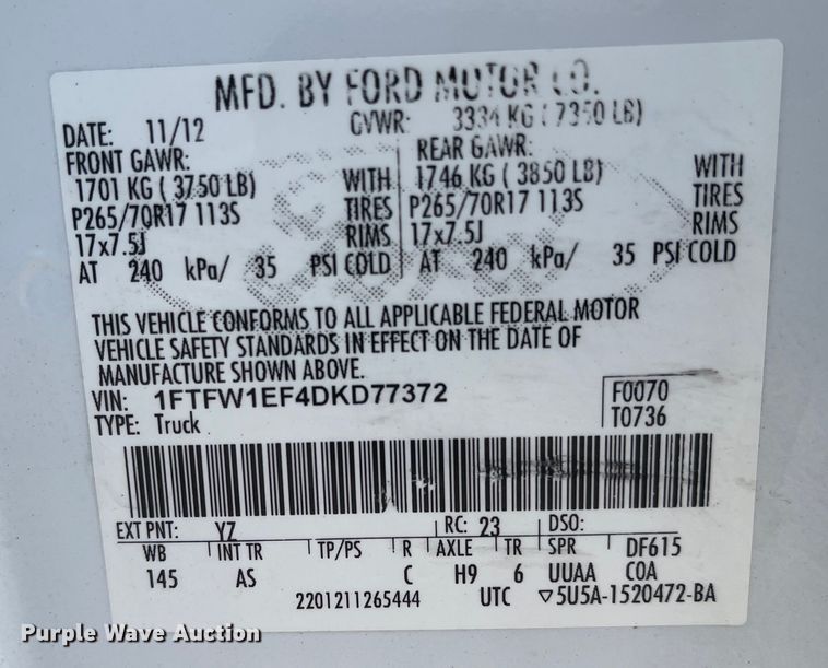 image for item LF9074 2013 Ford F150 XL  SuperCrew pickup truck