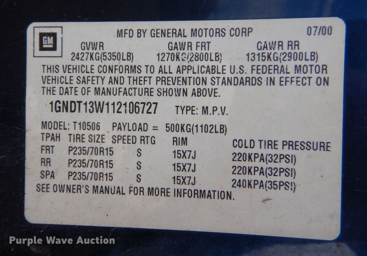 image for item LP9390 2001 Chevrolet Blazer  SUV