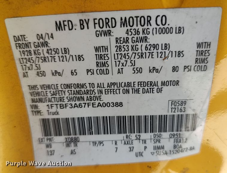 image for item LU9122 2015 Ford F350 Super Duty XL  utility bed pickup truck