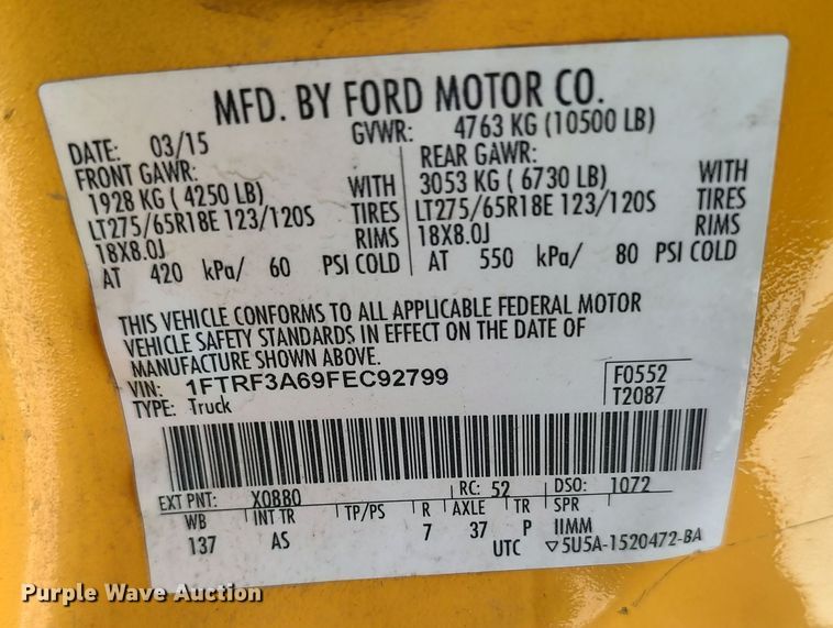 image for item LU9126 2015 Ford F350 Super Duty XL  utility bed pickup truck