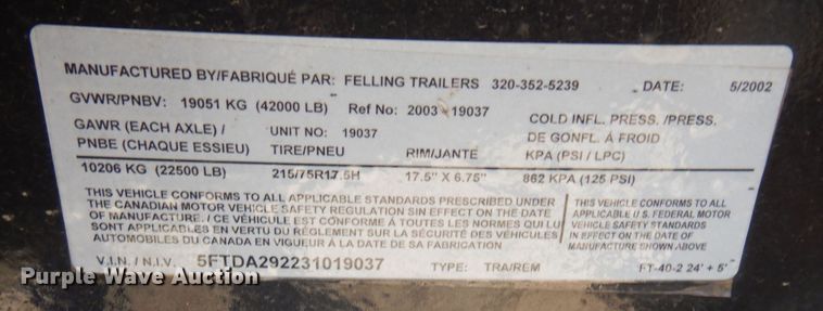 image for item MF9658 2003 Felling T40  equipment trailer