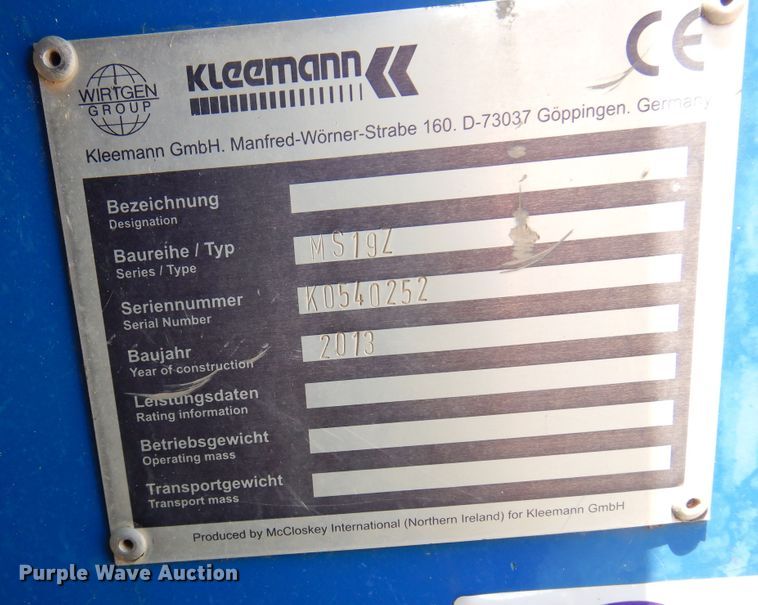 image for item DN0453 2013 Kleemann MS19Z  screening plant