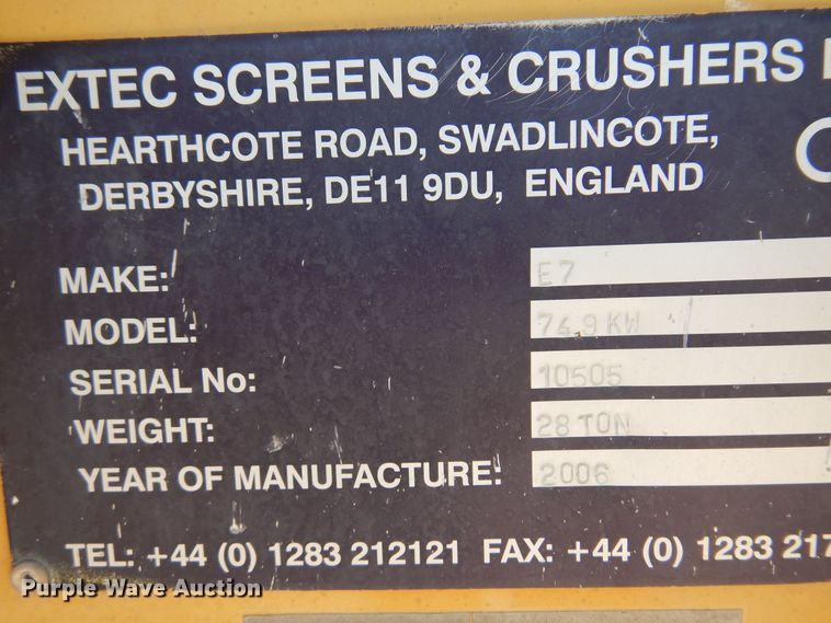 image for item DN0454 2006 Extec E7  screening plant