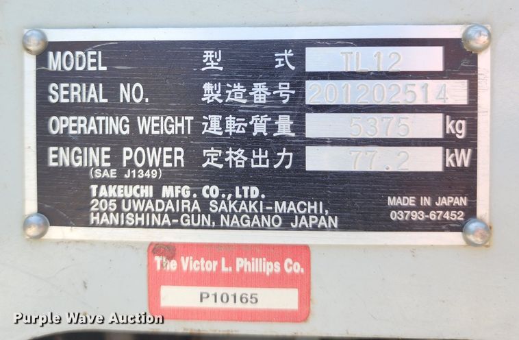 image for item DL6660 2016 Takeuchi TL12  tracked skid steer loader