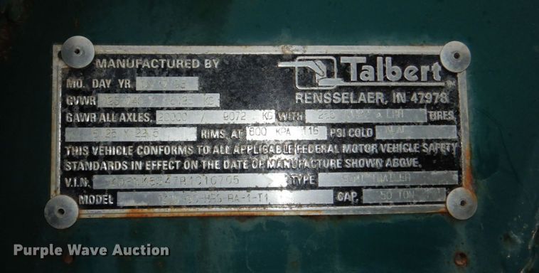 image for item DM2278 1994 Talbert T4DW-50-HRG-RA-1-T1 lowboy equipment trailer