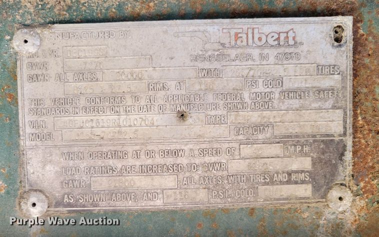 image for item DM2278 1994 Talbert T4DW-50-HRG-RA-1-T1 lowboy equipment trailer