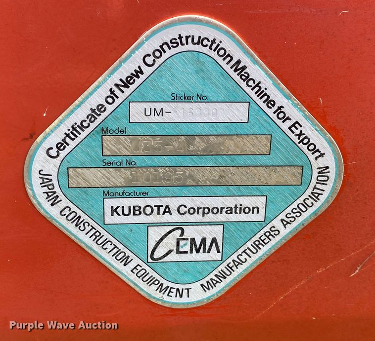 image for item DM4213 2013 Kubota U35-4  mini excavator