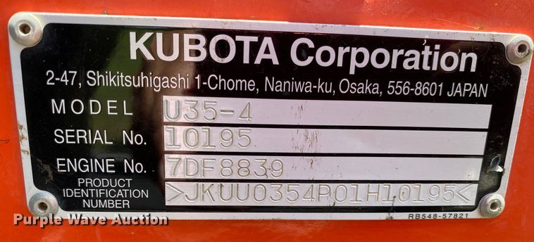 image for item DM4213 2013 Kubota U35-4  mini excavator