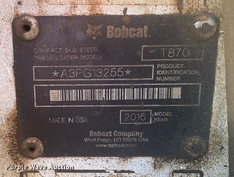 image for item DM4223 2015 Bobcat T870  tracked skid steer loader