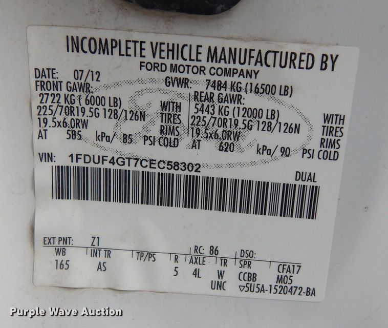image for item DN1641 2012 Ford F450 Super Duty XL  utility / service truck