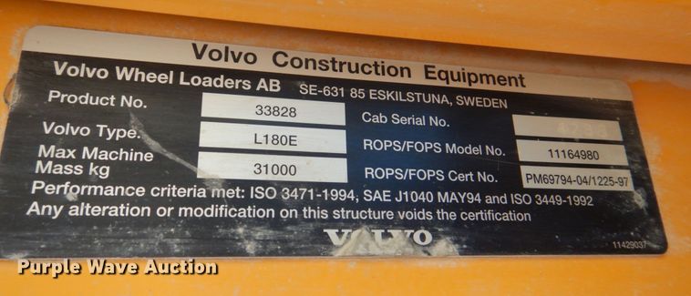 image for item DS8071 Volvo L180E  wheel loader