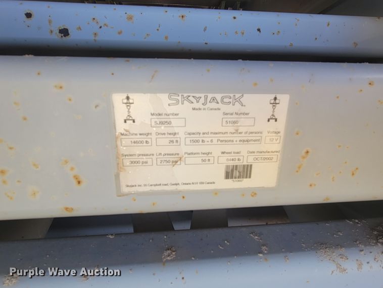 image for item JG9821 2002 Skyjack SJ9250  scissor lift