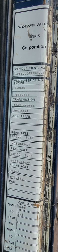 image for item KA9318 1985 Volvo White Autocar AT Westport  truck cab and chassis