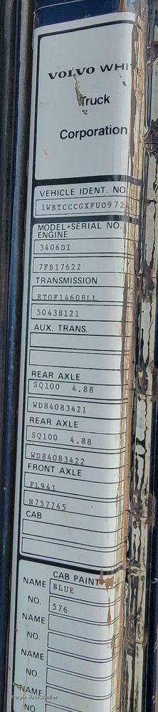 image for item KA9318 1985 Volvo White Autocar AT Westport  truck cab and chassis