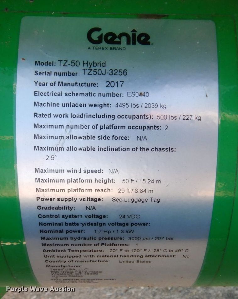 image for item KR9253 2017 Genie TZ-50 Hybrid  boom lift