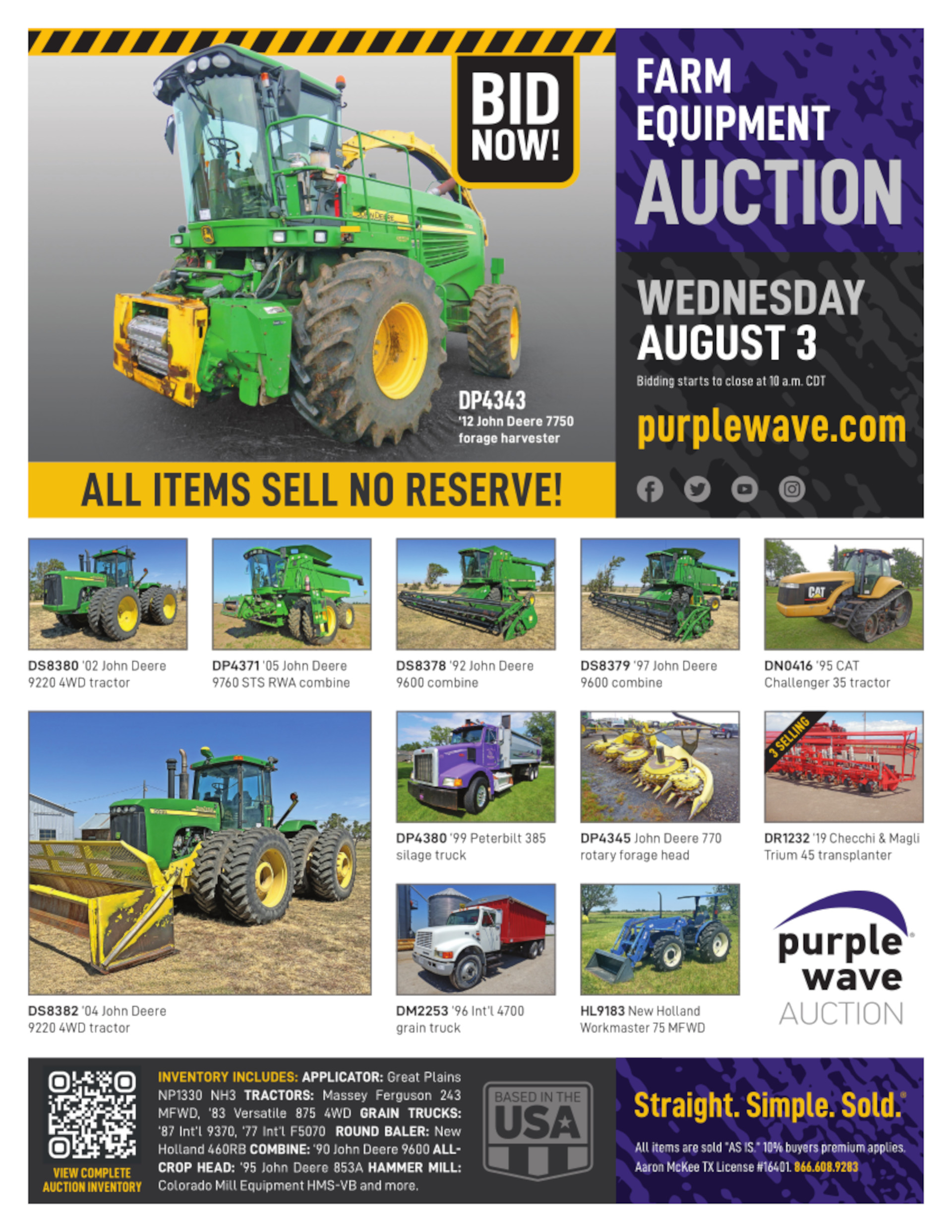 SOLD! Ag Equipment Auction Items Sold 832022 Purple Wave