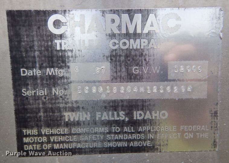 image for item LP9412 1987 Charmac  livestock trailer