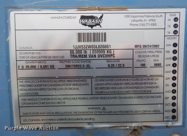 image for item DM2327 2003 Wabash National  dry van trailer