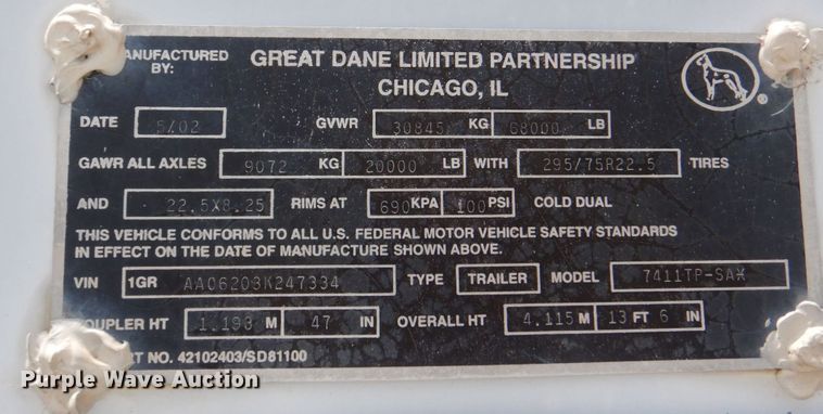 image for item DM2328 2003 Great Dane 7411TP-SA  dry van trailer