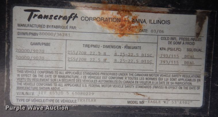 image for item DP5623 2006 Transcraft Eagle W2  drop deck trailer