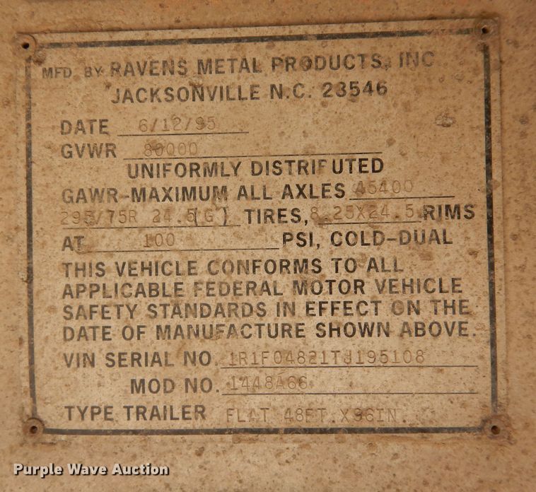 image for item DR1222 1996 Ravens 1448A66  flatbed trailer