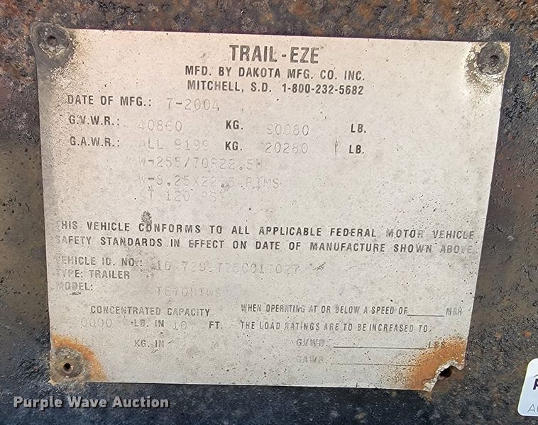 image for item JG9809 2005 Trail-Eze E70HT  drop deck equipment trailer