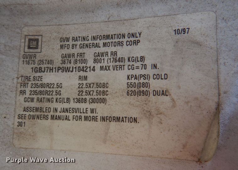 image for item KJ9807 1998 Chevrolet C6500  dump flatbed truck