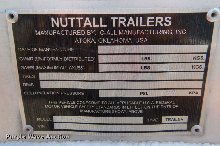 image for item KJ9868 2017 Nuttall S85 37 54  end dump trailer