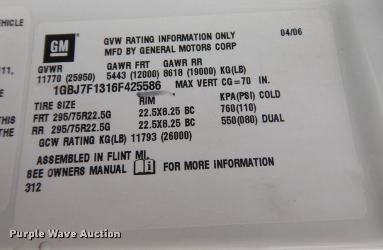 image for item KR9173 2006 Chevrolet T7500  flatbed truck