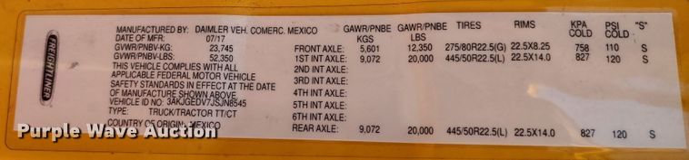 image for item LU9108 2018 Freightliner Cascadia 125  semi truck