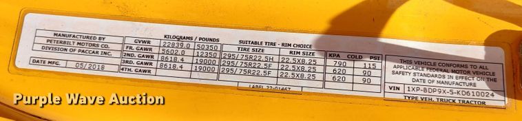 image for item LU9117 2019 Peterbilt 579  semi truck