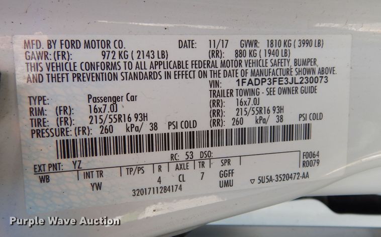 image for item DN1631 2018 Ford Focus SE