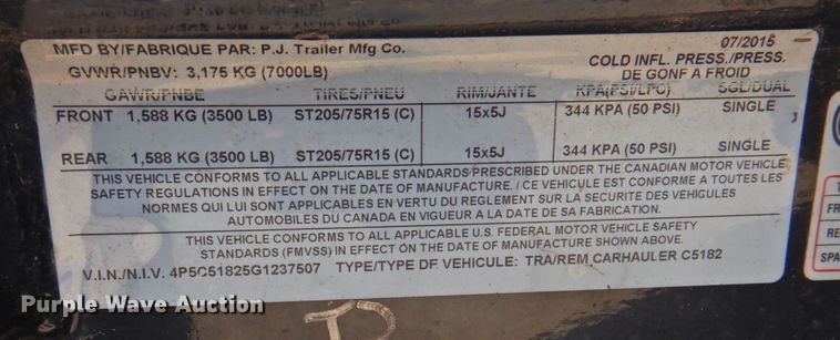 image for item DP4672 2016 PJ C5182  utility trailer