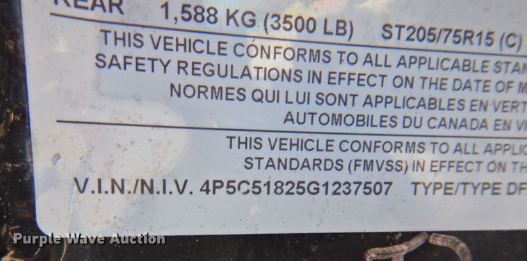 image for item DP4672 2016 PJ C5182  utility trailer