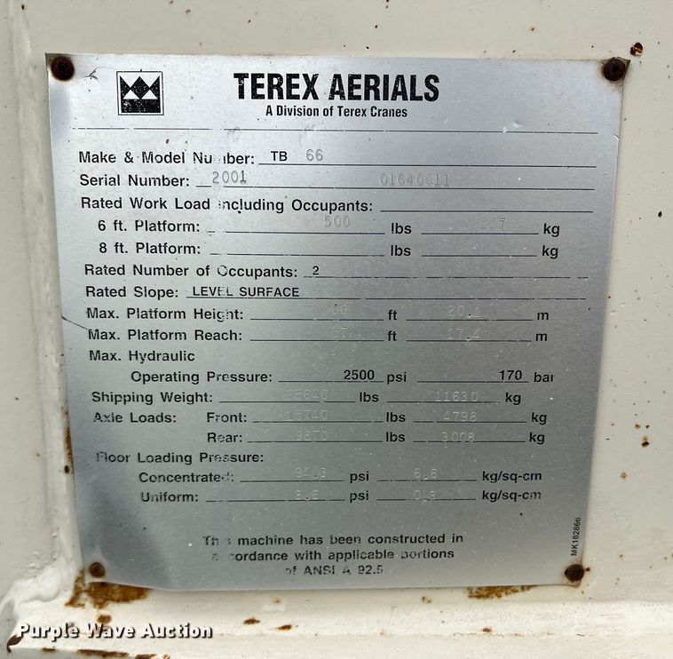 image for item DS8397 2001 Terex TB66  boom lift