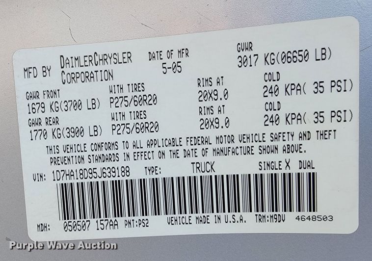 image for item HF9350 2005 Dodge Ram 1500  Quad Cab pickup truck