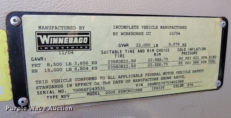 image for item HF9351 2005 Itasca Suncruiser  RV