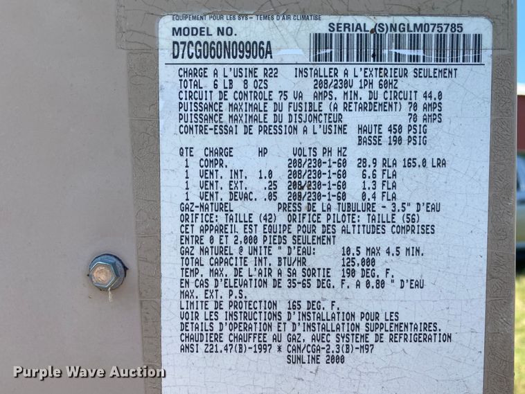 image for item JA9213 York D7CG060N09906A  HVAC unit