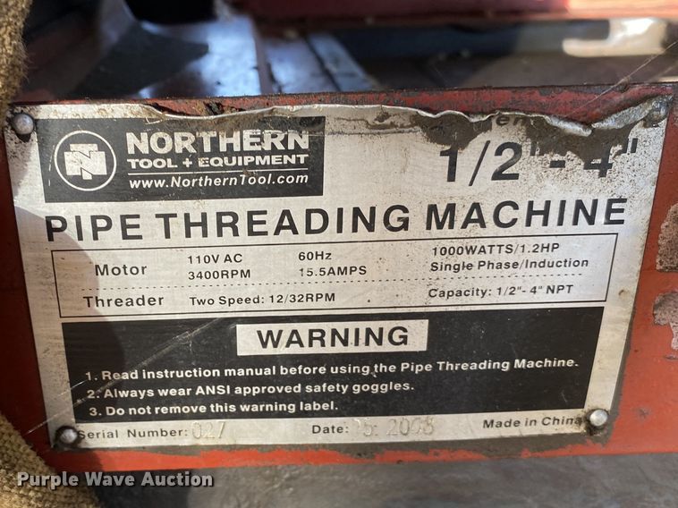 image for item JA9222 2008 Northern Tool  pipe threading machine
