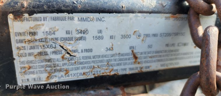 image for item JA9856 2013 MMDI  utility trailer