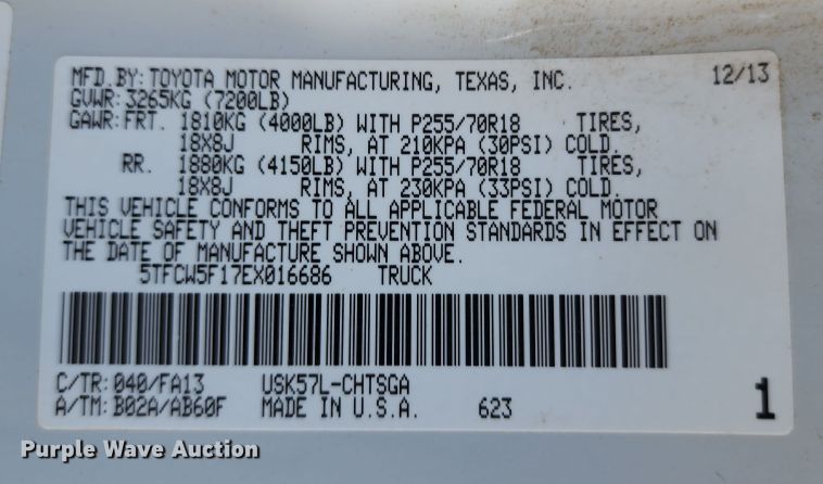 image for item JA9877 2014 Toyota Tundra  Double Cab pickup truck