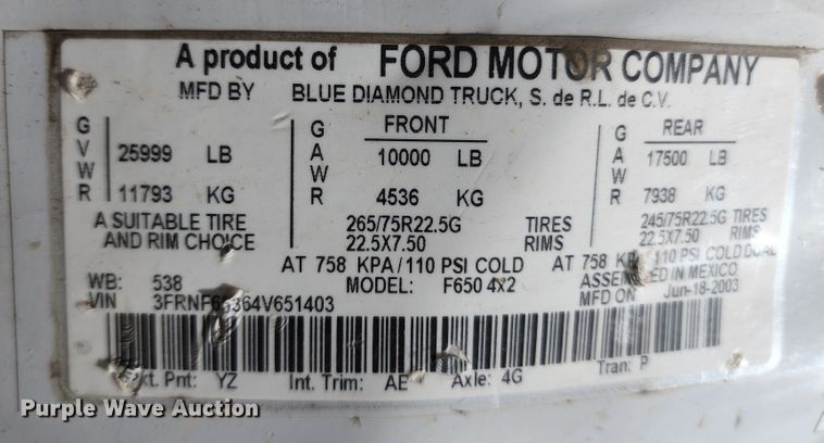 image for item JA9879 2004 Ford F650 Super Duty  dump flatbed truck