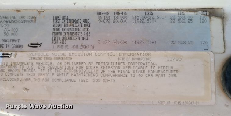 image for item JA9880 2004 Sterling L-Line  dump flatbed truck