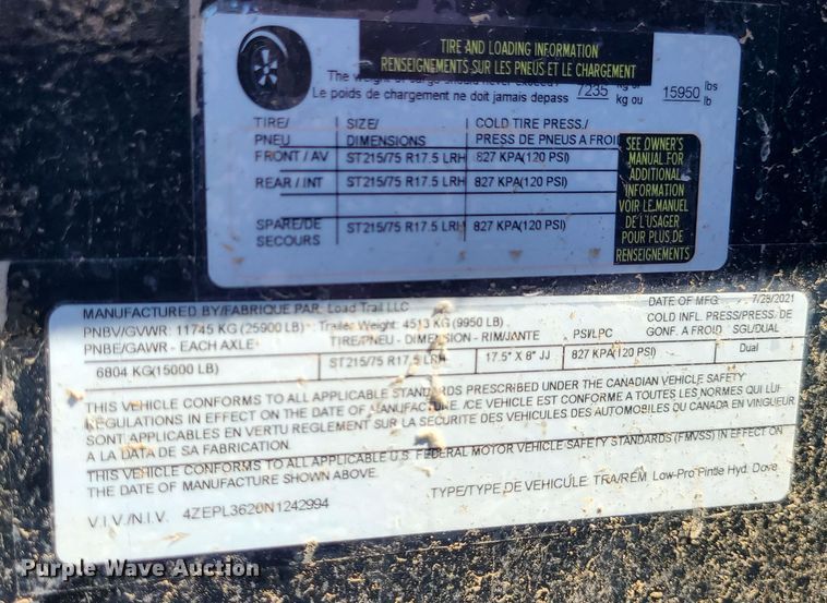 image for item JA9892 2022 Load Trail  equipment trailer