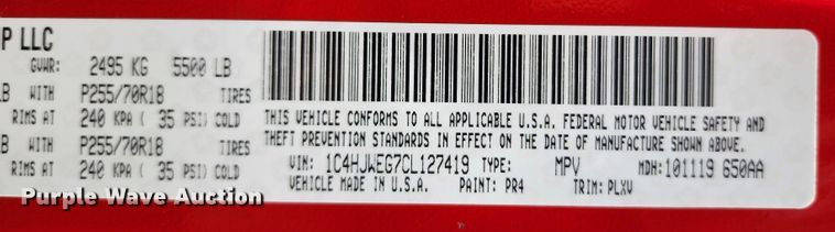 image for item JA9947 2012 Jeep Wrangler Sahara  SUV