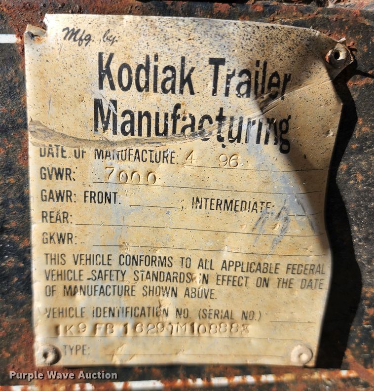 image for item JA9960 1996 Kodiak  utility trailer