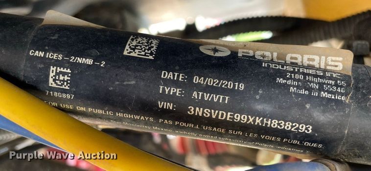 image for item JC9896 2019 Polaris RZR  utility vehicle