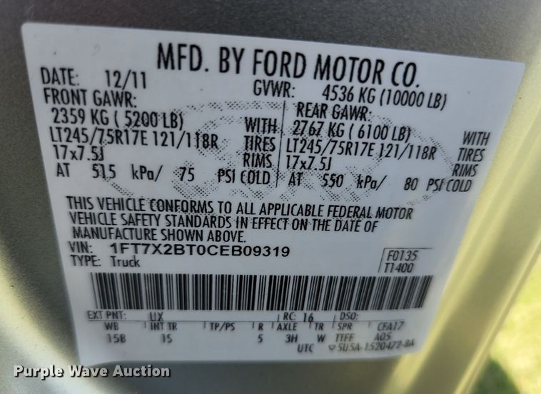 image for item JM9015 2012 Ford F250 Super Duty XL  SuperCab pickup truck