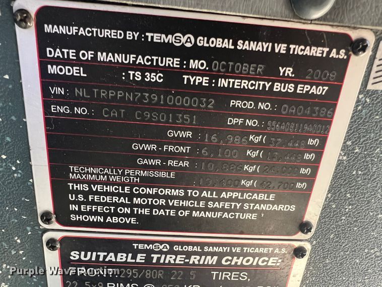 image for item JM9233 2009 Temsa TS35  coach bus